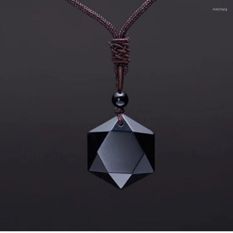 

Pendant Necklaces Black Obsidian Six Point Hexagram Stars Lucky Amulet Natural Stone Necklace For Women Men Couple Crystal Jewelry
