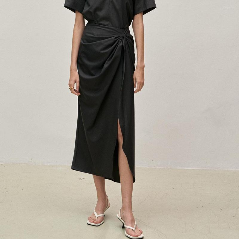 

Skirts High Waist Three-dimensional Pleated Skirt 2023 Summer Commuting Asymmetrical Slit Mid-length, Black