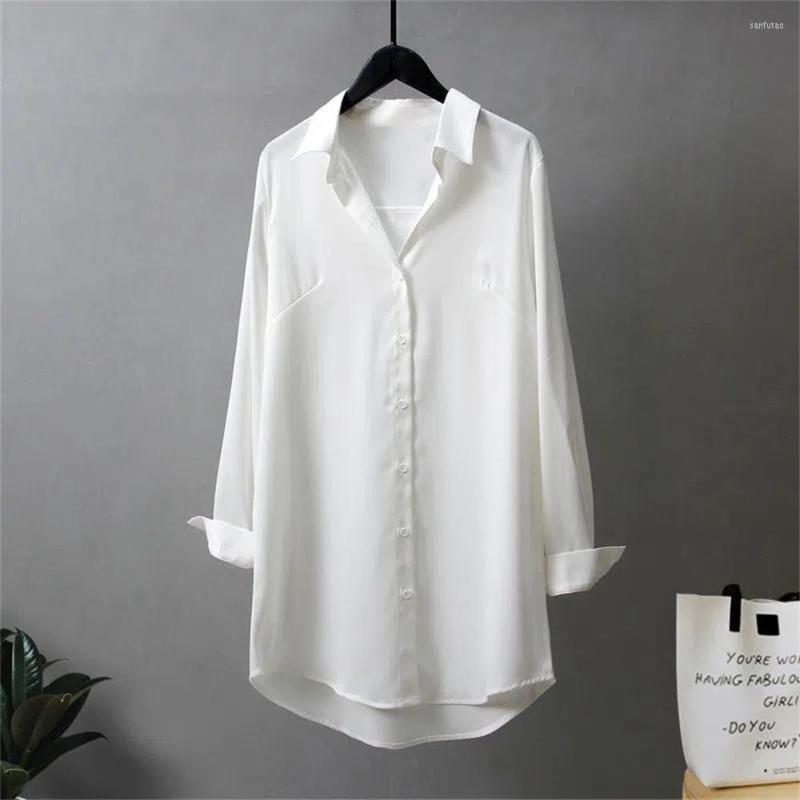 

Women' Blouses Streetwear Design Chic Ins White Chiffon Shirt Women Long Sleeve Korean Style Loose Slim Mid Length And Tops 2023