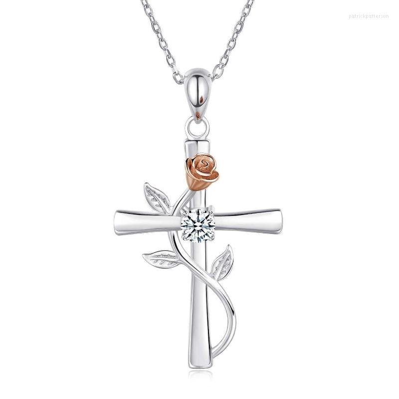 

Pendant Necklaces Huitan Aesthetic Rose Flower Cross Necklace Bridal Neck Accessories For Wedding Ly Design Exquisite Women Jewelry