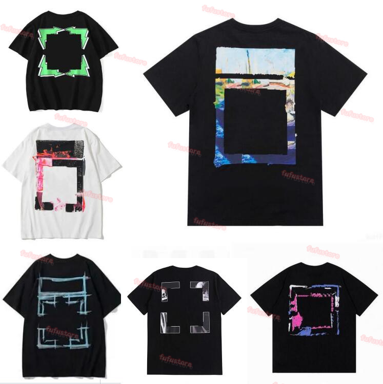 

Men' Fashion Tops Sports T-shirts Designer Offs White T-shirts Luxury Cotton Loose T-shirts Casual Summer Short Sleeves Oil Painting Black Back Print Arrow Mens, Addd postage