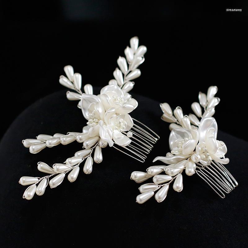 

Hair Clips 2 Pc Set Pearl Flower Comb Bride Women Party Wear Wedding Accessories