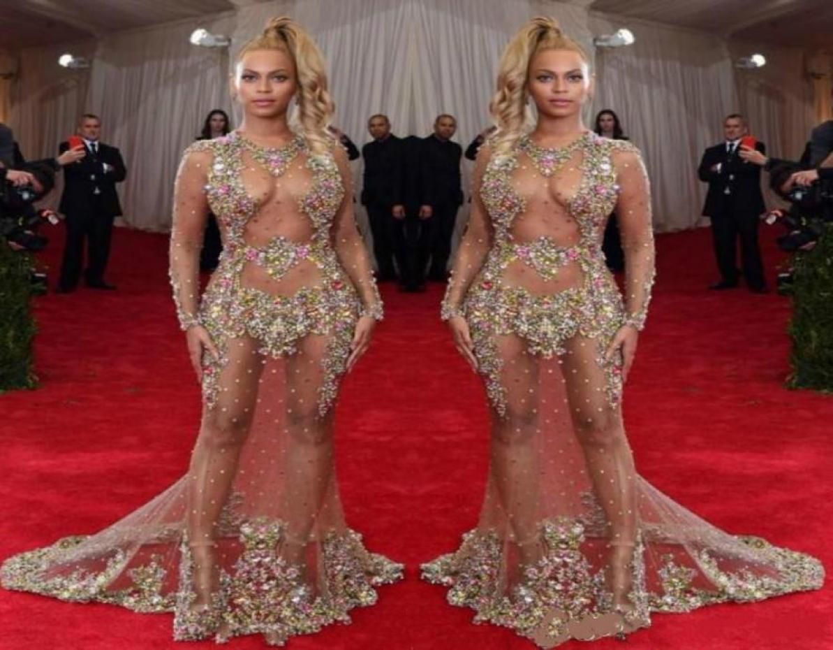 

Sexy Sheer Beaded Prom Dress Beyonce Met Ball Red Carpet Dresses Illusion Long Sleeves Evening Dresses Formal Party Gowns7312345, Dark navy