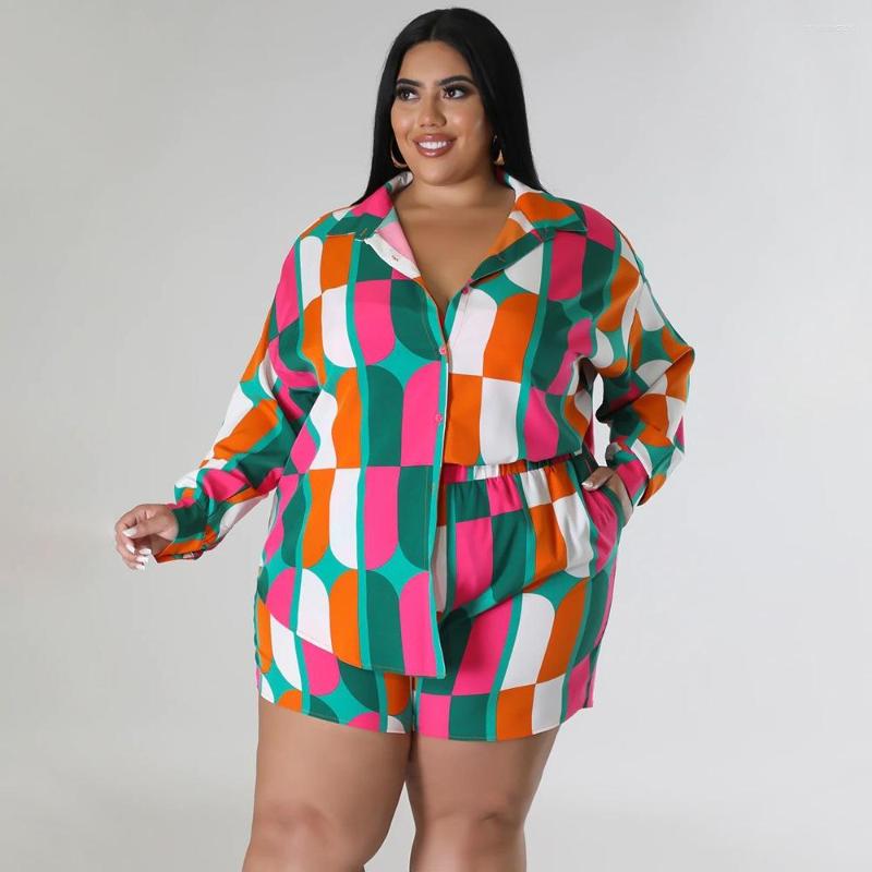 

Women's Tracksuits 2 Pieces Set Sexy Summer Autumn Fashion Women 2023 Female Tops Stripe Print Long Sleeve Shirt And Elastic Waist Shorts, Green