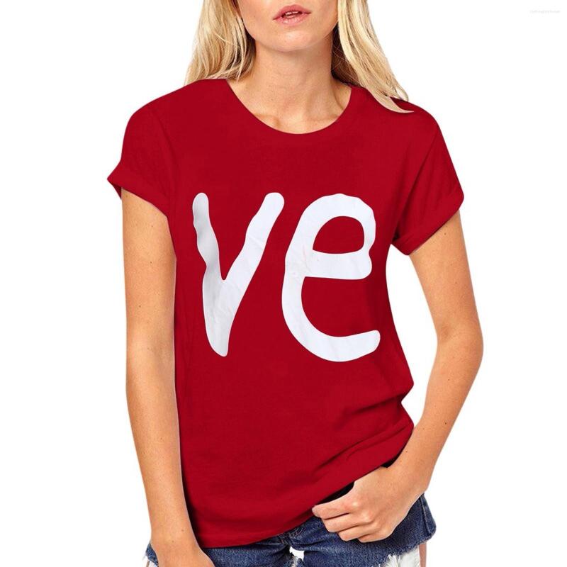 

Women' T Shirts Summer Loose Round Neck Solid Color Casual Printed Love Letter Shirt, Red