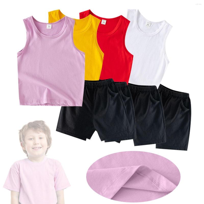 

Clothing Sets Toddler Little Child Boy Shorts Set Clothes Solid Color Sleeveless Tank Top Vest Elastic Waist 2Pcs Summer, Purple