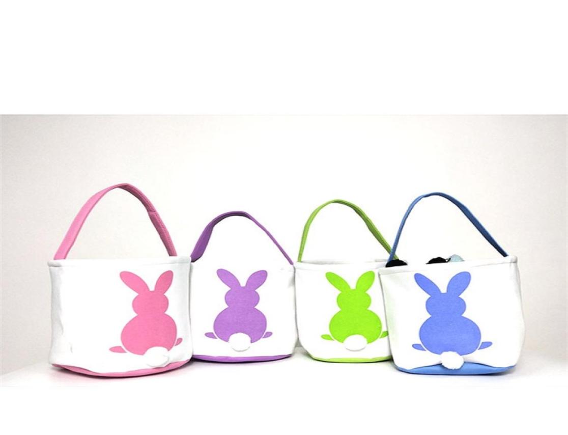 

4 Colors 2019 New Easter Rabbit Basket Easter Bunny Bags Rabbit Printed Canvas Tote Bag Egg Candies Baskets 140 Y25020999, Red