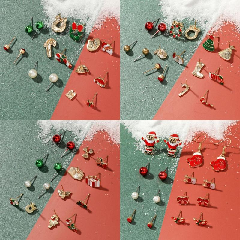

Stud Earrings 7 Pairs Christmas Earring Set For Women Girls Fashion Colorful Paint Simulated Pearl Crystal Snowman Santa Claus