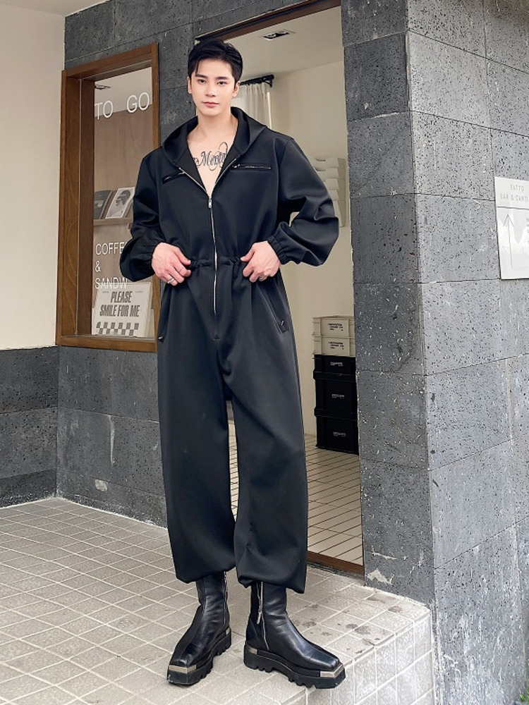 

Men's Jeans SYUHGFA 2023 Autumn Men Clothing Zipper Hooded Jumpsuit Black Overalls Loose Cargo Pants Vintage Fashion Casual 230628