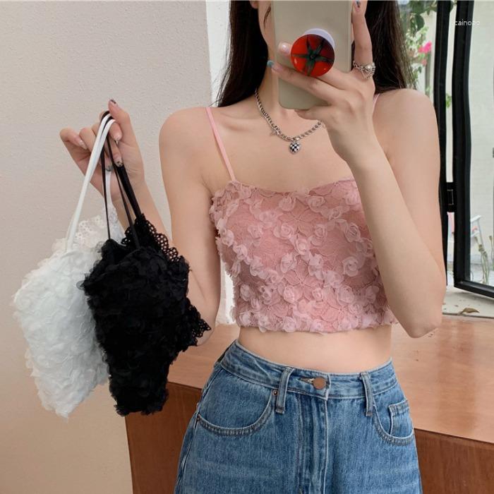 

Women's Tanks French Rose Print Tank Top Women Summer 2023 Sexy Camisetas Sweet Cute Sleeveless Anti-emptied Tops Cropped Basic Tees, Black