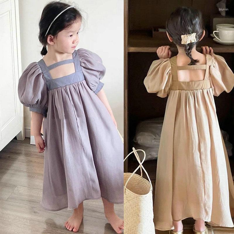 

Girl Dresses Girl's Dress Puff Sleeve Princess 23 Summer Children's Clothing, Purplish gray