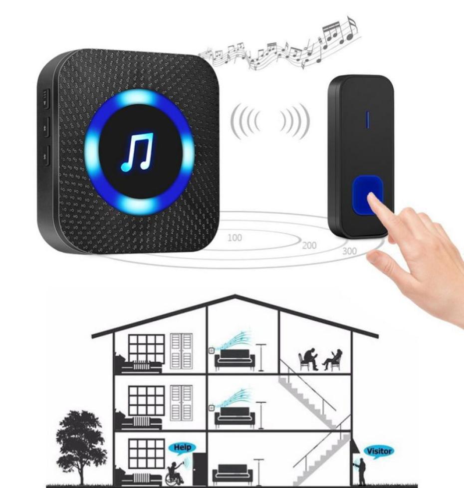 

300M Wireless Door Bell Waterproof Battery Operated Loud Chime Doorbell Wireless Electronic Waterproof Houseware DC Doorbell2213581