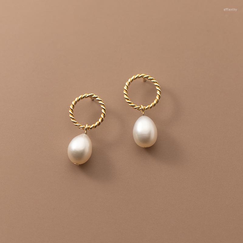 

Dangle Earrings Fashion 925 Sterling Silver Hoop Twist Hanging Natural Baroque Pearl Drop For Women Classic Charms Party Jewelry