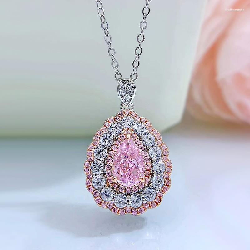 

Chains S925 Silver Cut Diamond One Pink Water Drop Necklace Pear Shape 6 9 Female