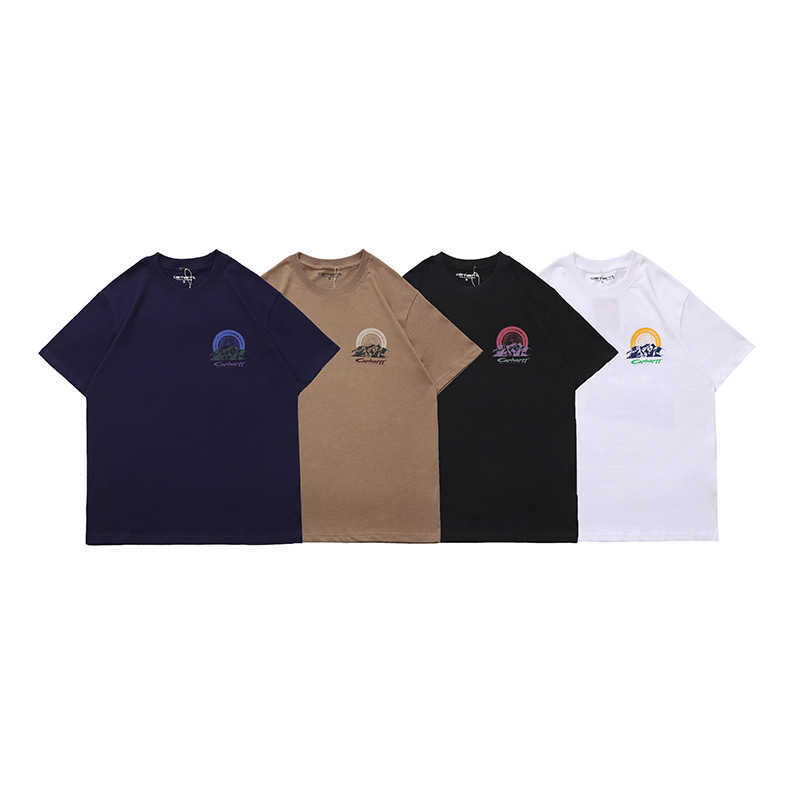 

Fashion Men' and Women' T-shirt Tooling Brand Carhart New 2023 Summer Outdoor Winter Snow Mountain Peak Pattern Printed Round Neck Short Sleeve K8x9, Black
