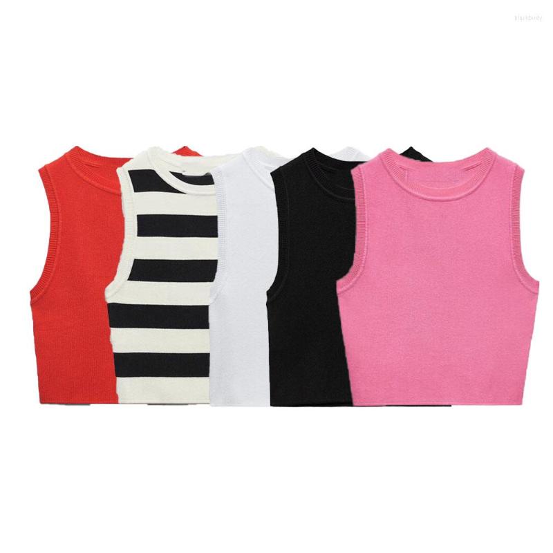

Women's T Shirts Zach AiIsa Summer Women's Clothes High Quality Versatile Round Neck Sleeveless Basic Short Version Stretch Slim Knit, Pink