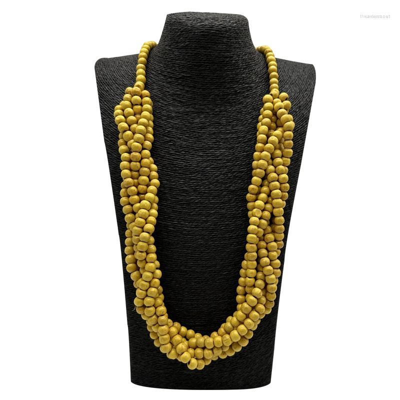 

Chains Handmade Wind Yellow Wood Necklace & Pendant African Jewelry Statement Bib Beads Collar Long