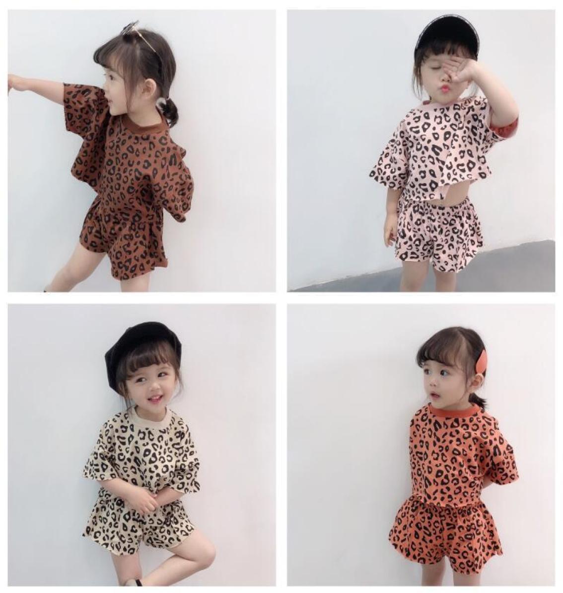 

2019 Leopard Print Korean Topsshorts 2 Piece Set For Girls Children039s Clothing Sets Toddler Baby Girl Summer Clothes Kids Su4609262, Green