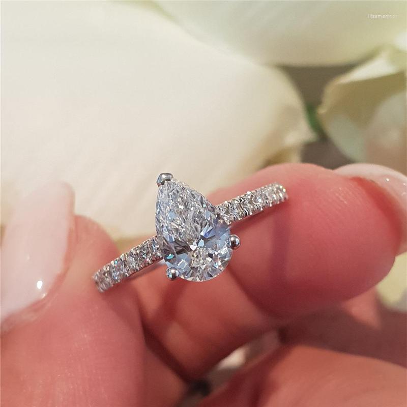 

Cluster Rings RandH 1.5 9 6mm D Color VVS1 Pear Cut 14K White Sollid Gold Drop Water Full Band Moissanite Engagement Wedding Women
