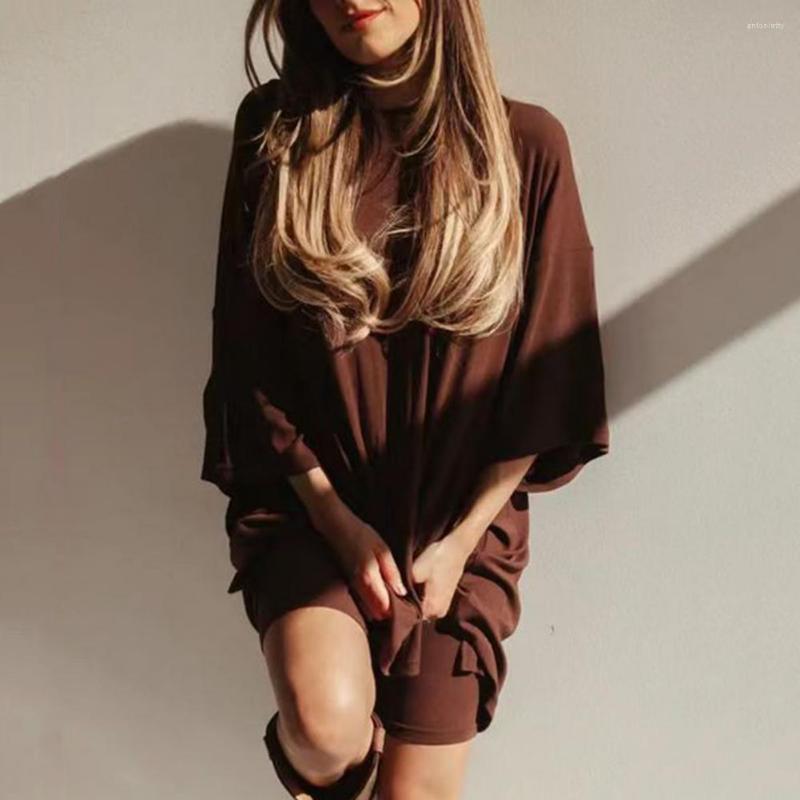 

Women's Tracksuits 2 Pcs/Set Women Outfit Summer Sports Lady Lounge Set T-shirt Shorts Pyjamas Solid Color 3/4 Sleeves Tracksuit, Beige