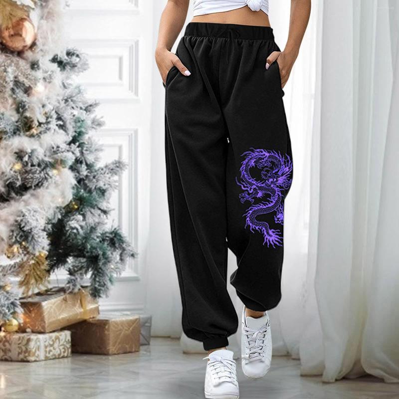 

Women's Pants Women Sweatpants Harajuku Cartoon Printed Sports Leisure Wide Leg Drawstring Jogger 2023 Spring Autumn Cargo, Gray