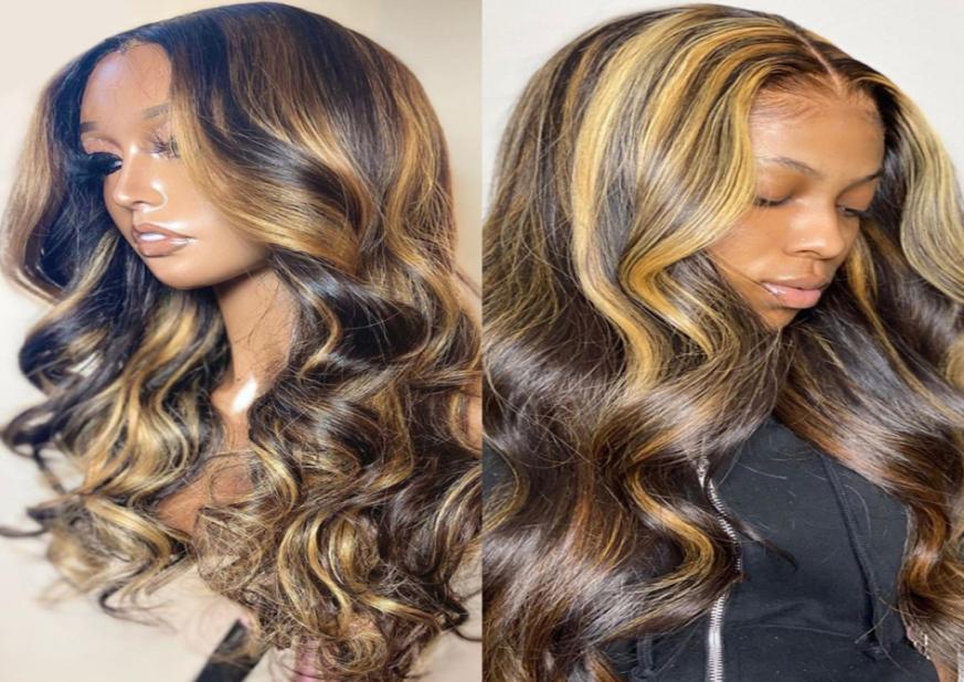 

Two Tone Ombre Highlight Lace Front Wigs 100 Brazilian Virgin Human Hair Wavy Silk Base Lace Wig Long Wavy for Women 4370966, Mix color