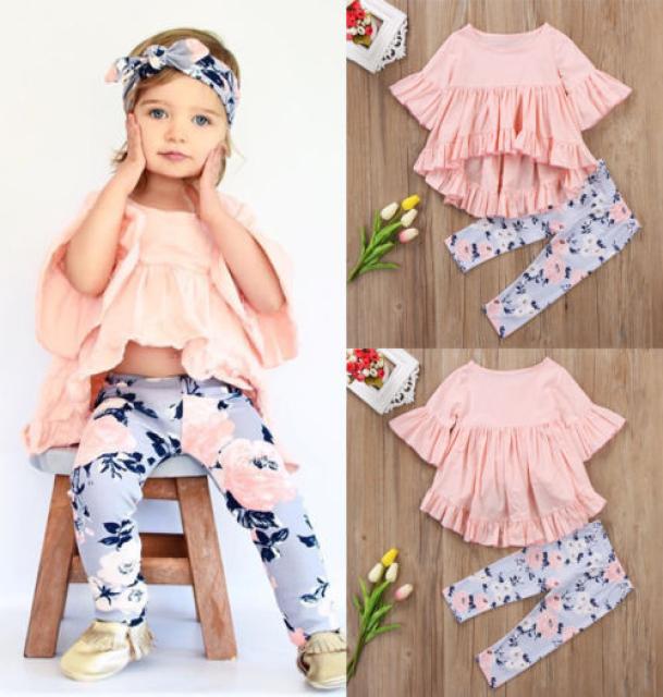 

Kids Clothing Cotton Tshirt Top Short Sleeve Pants Flower Floral 2PCS Toddler Kids Baby Girls Outfits Clothes Sets5175483, Pink