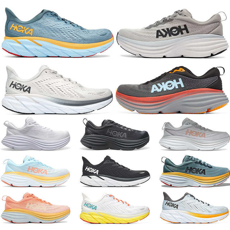 

Designers Running Shoes for Men Womens Hoka Bondi 8 Clifton Triple Black Goblin Blue Shell Coral Peach Parfait Sports Sneakers Trainer Size 36-45