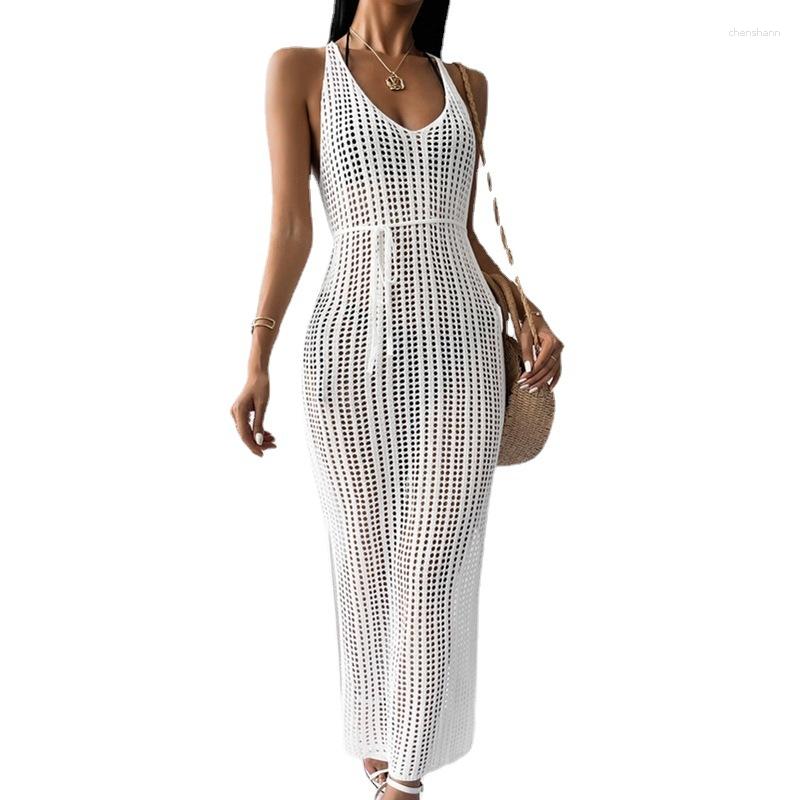 

Women' Swimwear Backless Hollow Out Knitted Crochet Tunic Beach Cover Up Summer Long Dresses Female 2023 Party Elegant Knit Bodycon, Khaki