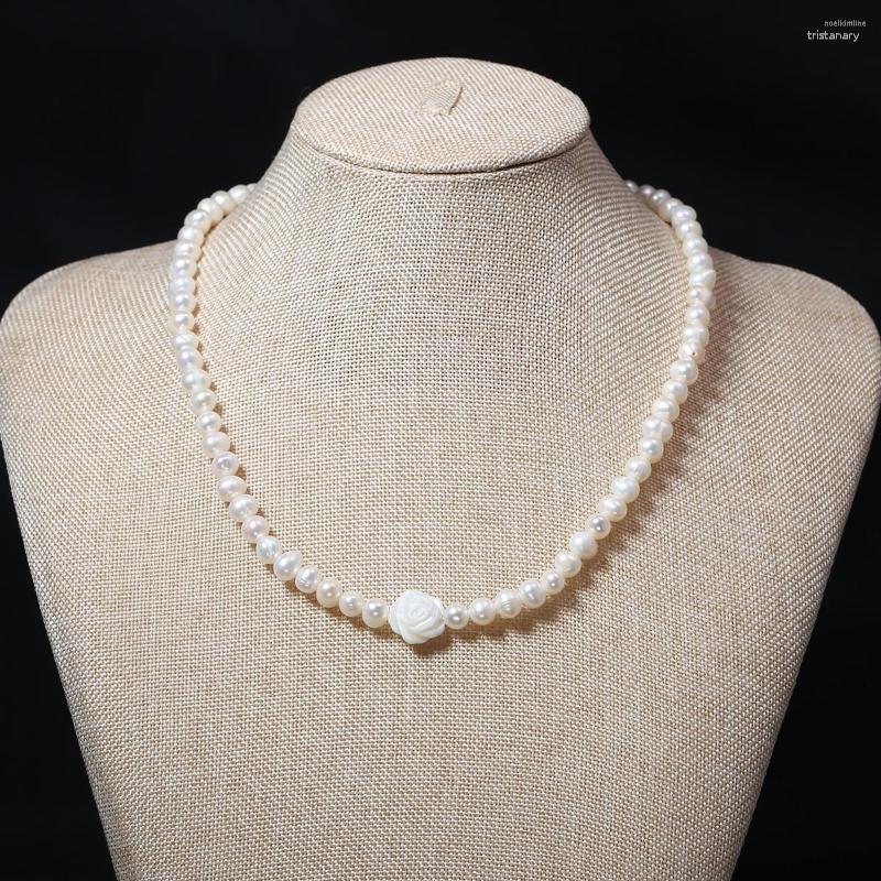 

Choker Natural Freshwater White Pearl Necklace Gold Color Clasp Stainless Steel Bead Chain For Women Party Jewelry Gift 40cm