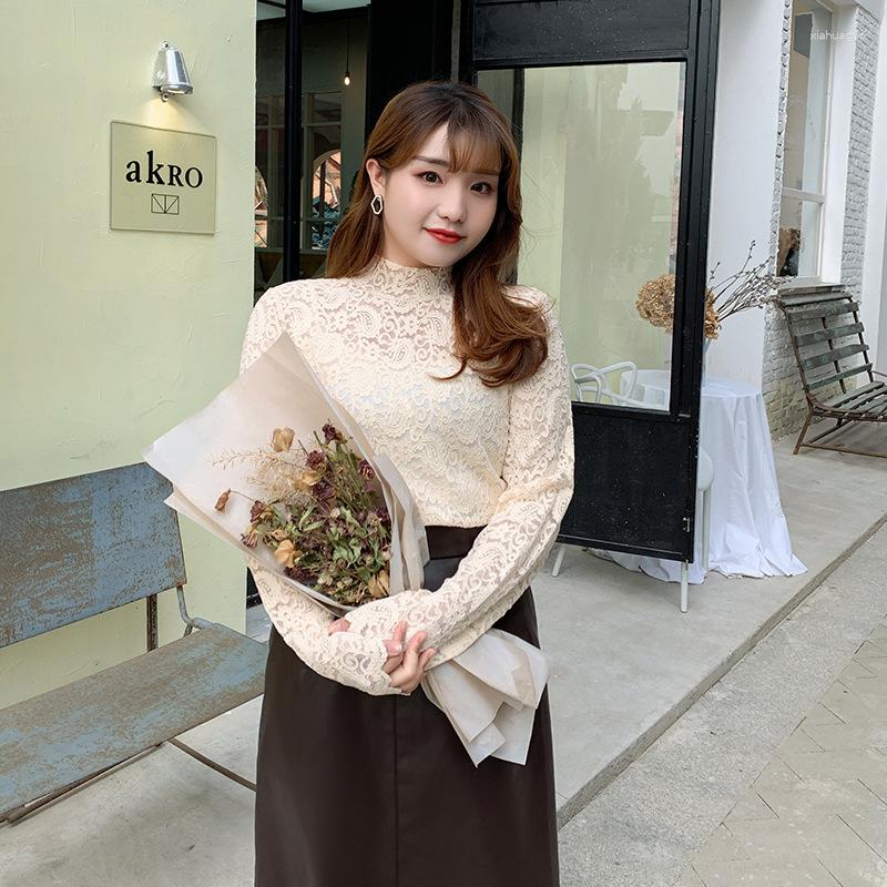 

Women's Blouses Long Sleeve Lace Shirts Women Tops And Stretch Turtleneck Casual Blusas Solid Female 4XL Plus Size Blouse TA9516, Black