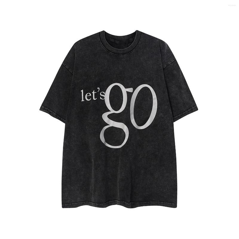 

Men's T Shirts LetterWANG 2023 Women And Men Shirt Letter Print Washed Old Round Neck Short Sleeved Loose Fitting T-shirt, Black