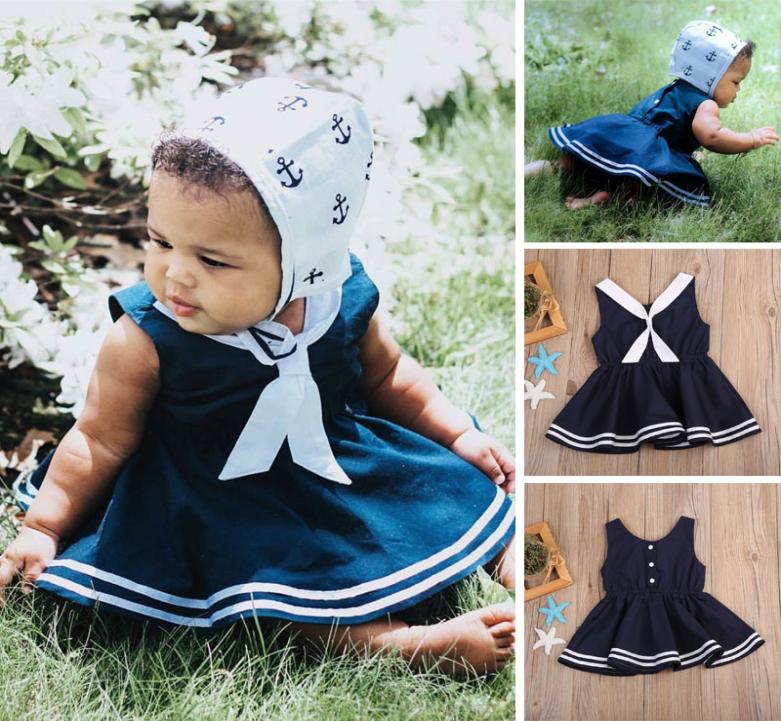 

Kid Girl Navy Dress Sailor Collar Baby Kids Clothing Striped Brief Dresses Boutique Clothes Girls Beach Costumes Sundress Preppy S3579987, Pink