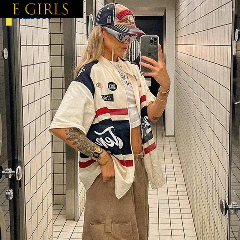 

Women' T Shirts E GIRLS T-shirt Y2k Crop Top Beige T-shirts Racing Blouses Short Sleeve Polo Oversized Tshirt Tees Shirt Woman Clothing