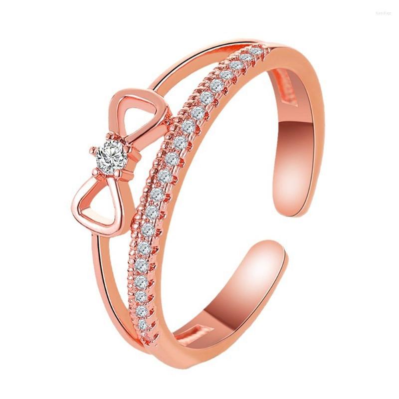 

Wedding Rings Trendy Bowknot Zircon For Women Luxury Double Layer Copper Finger Valentines Party Jewelry Accessories Gift