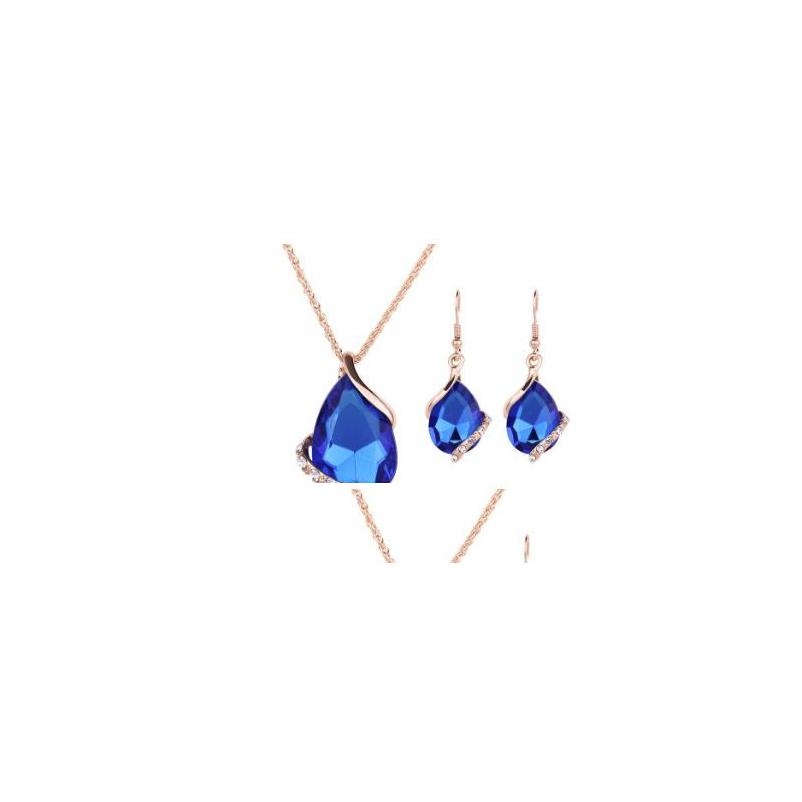 

Earrings Necklace Sier Jewelry Sets Necklaces Fashion Women Elegant 5 Colors Water Drop Style Rhinestone Gold Plated Delivery Dhafw, Picture color