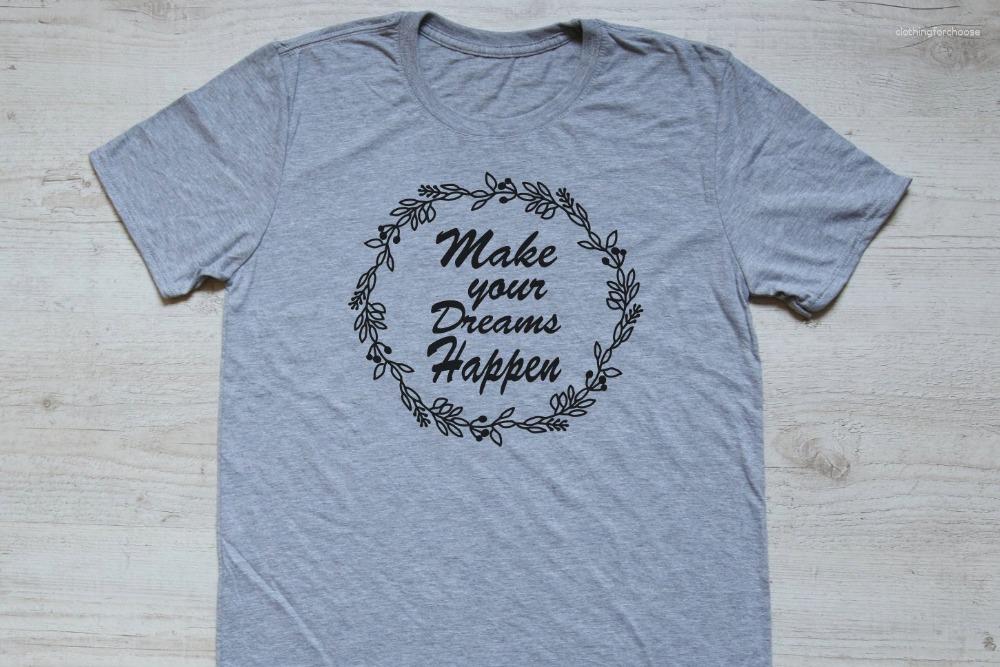 

Women' T Shirts Make Your Dreams Happen Tee T-shirt Unisex Vintage Adventure Tshirt Heather Light Christmas Top Woman, Apricot