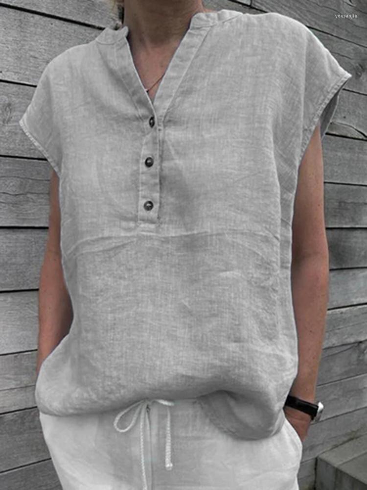 

Women's Blouses 2023 Vintage Elegant V Neck Office Work Shirts Tops Summer Solid Sleeveless For Women Casual Cotton Linen Tank, 02 pink