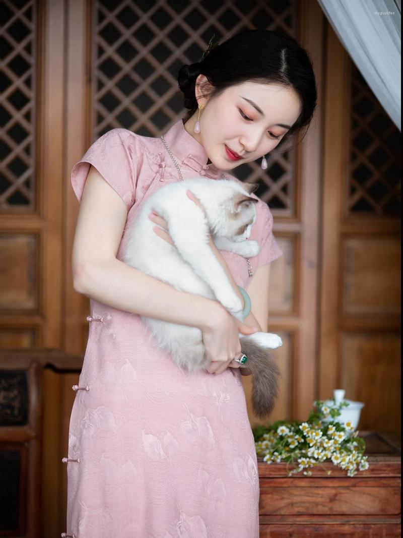 

Ethnic Clothing Spring Summer Retro Chinese Style College Students Daily Sweet Short Cheongsam Soft Sleeve Qipao Dress