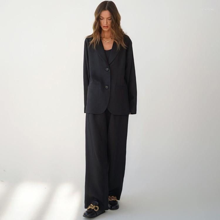 

Women' Two Piece Pants COZOK 2023 List Suit Set Solid Overalls Sweet Full Sleeve Loose Long Swet Wide Leg Slim Women 2, Black