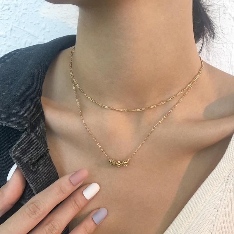 

Chains Lalynnly Double Layer Retro Gold Color Geometric Clavicle Chain Necklace Female Wedding Accessories Gift Neck Jewelry N9158