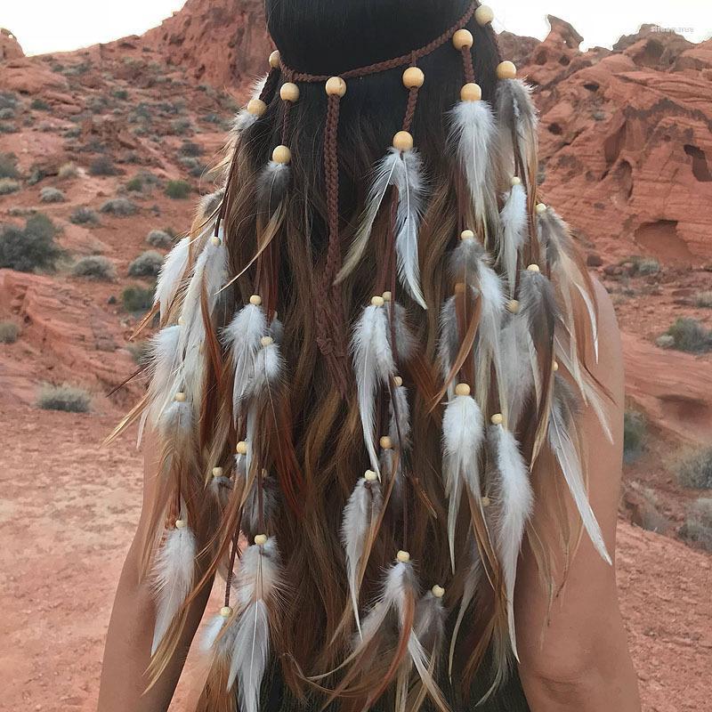 

Hair Clips Fashion Boho Feather Headband For Woman Festival Accessories Peacock Turban Ladies Adjust Hairband