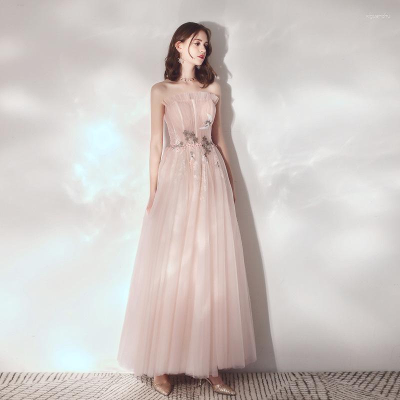 

Ethnic Clothing Women Tube Top Tulle Prom Evening Dresses Pink A-Line Formal Party Gowns Vestidos De Fiesta