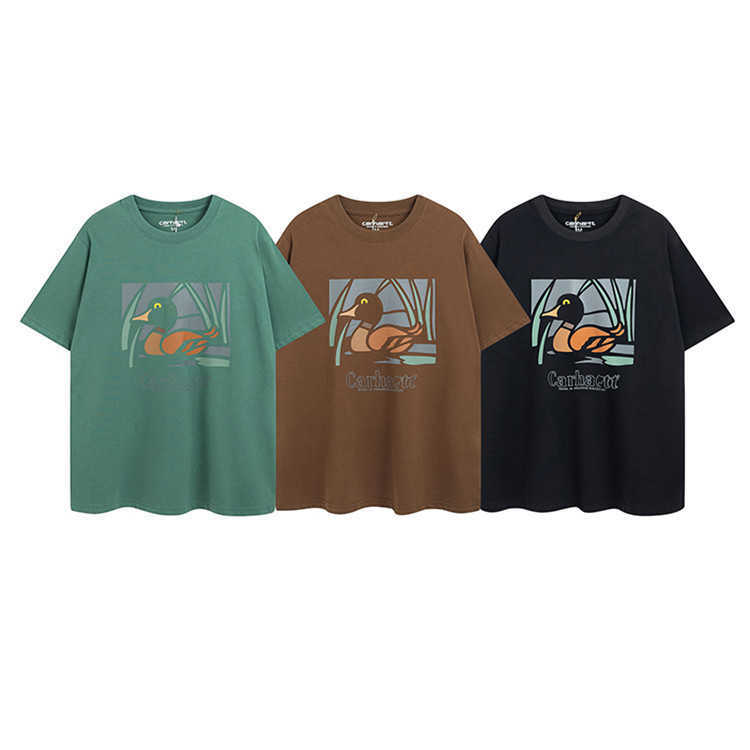 

Fashion Men's and Women's T-shirt Tooling Brand Carhart New 2023 Workwear Outdoor Duck Print Short Sleeve Grass Duck Print Casual Xdl3, Black