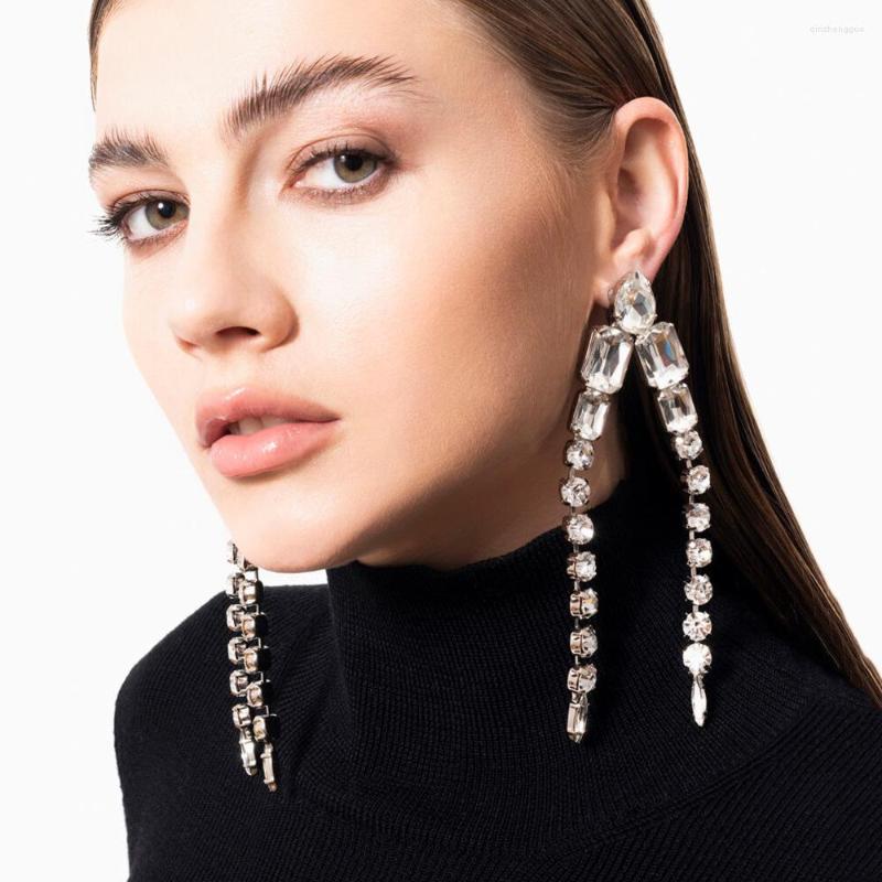 

Dangle Earrings 2023 Luxury Rhinestone Square Stone Water Drop Pendant Party Jewelry For Women Crystal Long Tassel