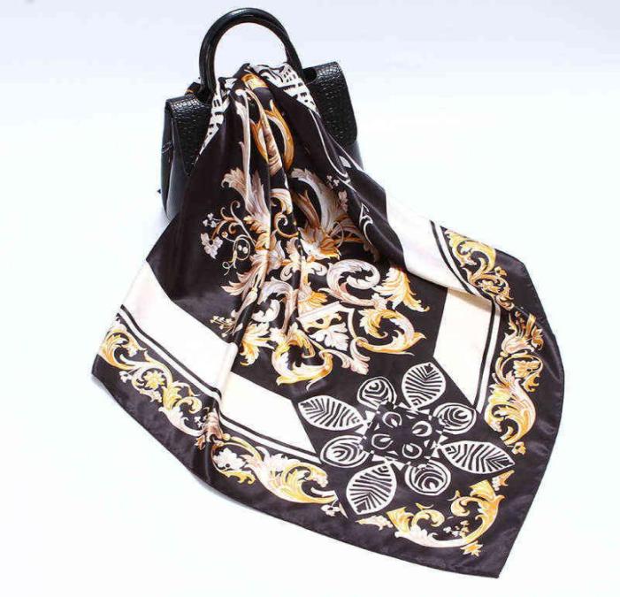 

2021 Autumn Arab Square Scarf Women Roman Black Gold Silk Scarf Imitation Silk Muslim Satin Scarves Whole Hijab Kerchief Y22024992669