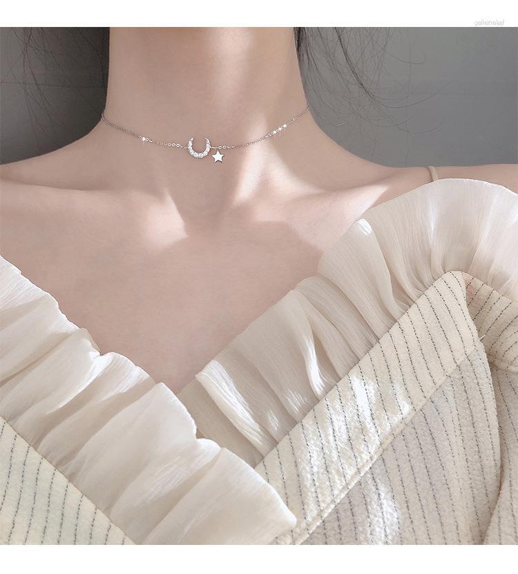 

Choker Sterling S925 3Pcs/Lot Moon Star Simple Personality Design Ins Chain Fashion Necklaces