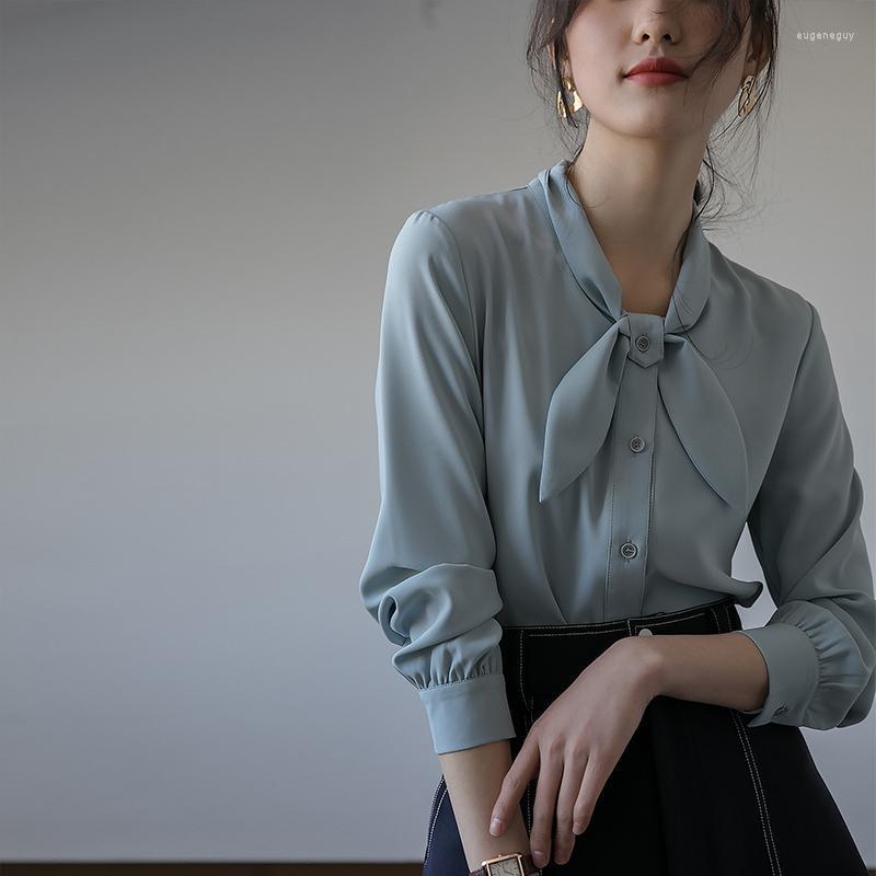 

Women's Blouses Women 2023 Spring Autumn Fashion Bow Chiffon Shirts Female Long Sleeve Ladies Retro Solid Color Buttons V838, Qianlanse