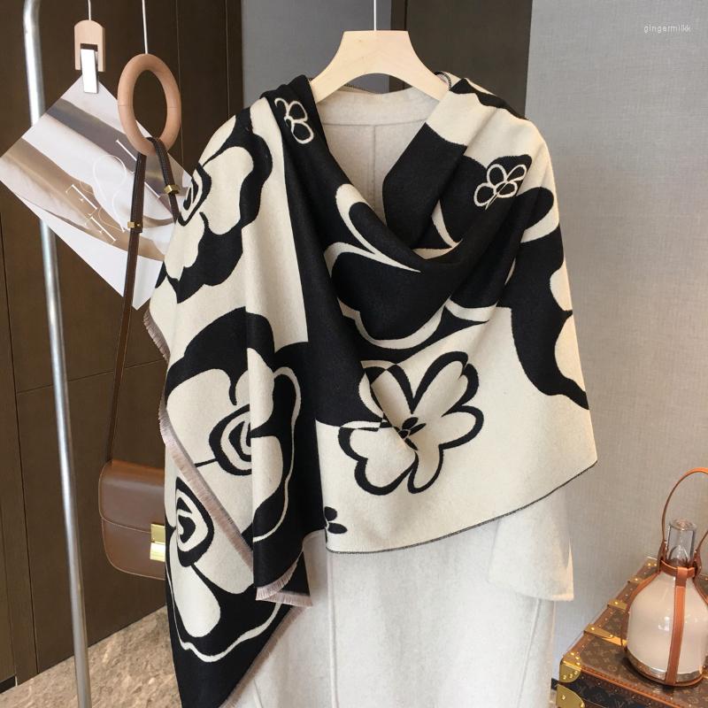 

Scarves Women Scarf Winter Pashmina Shawl Wraps Flower Print Warm Cashmere Neckerchief Female Foulard Bufandas 2023
