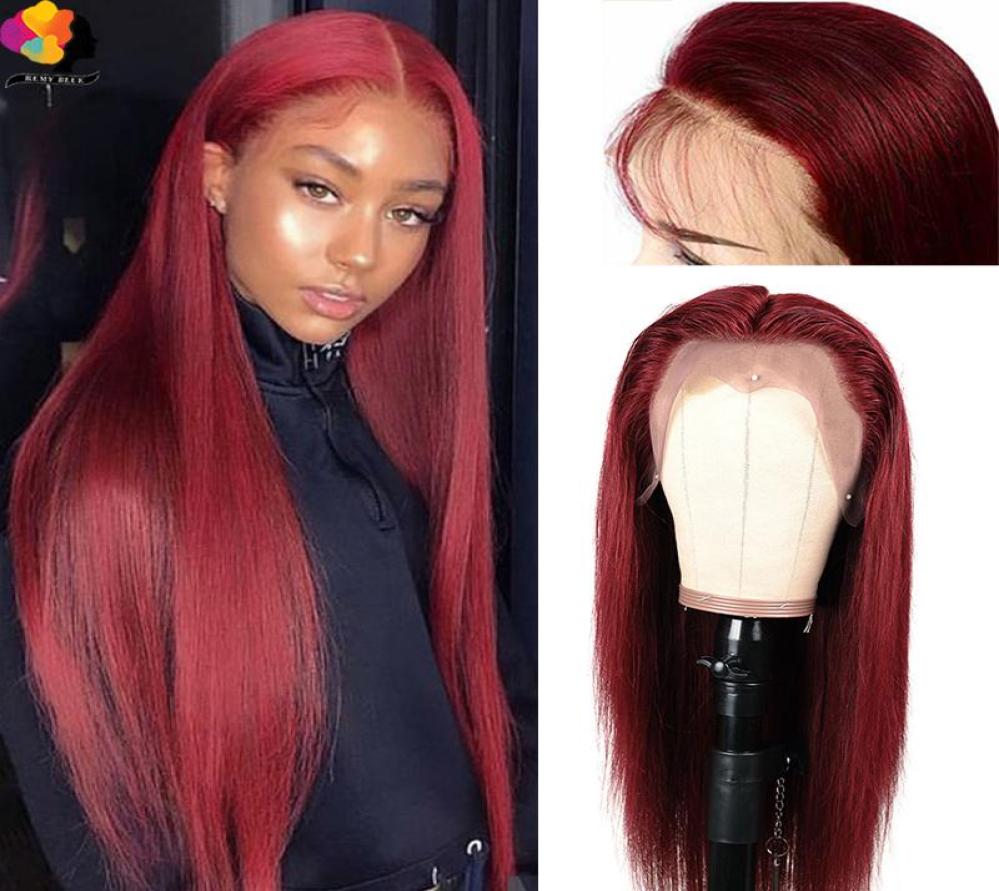 

Straight Burgundy Lace Front Wigs 131 99J Red Human Hair Wig Brazilian PrePlucked Part Remy1349205
